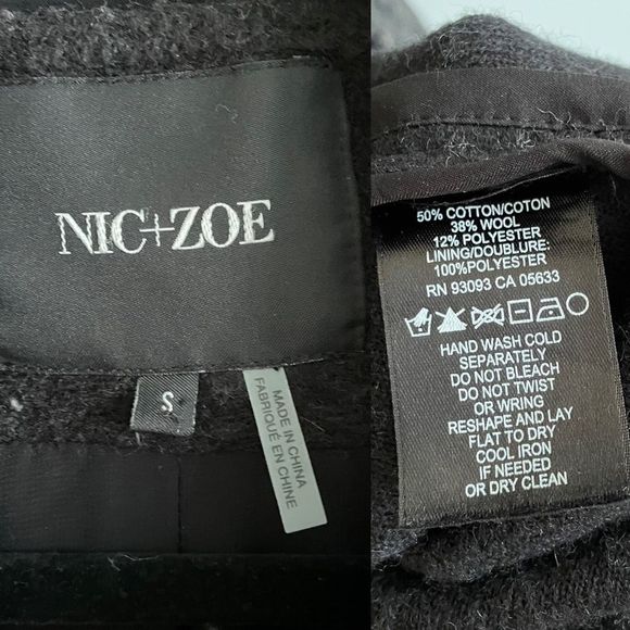 NIC + ZOE Wool Cotton Long High Low Cardigan Sweater Coat Black Grey Tan S - Picture 8 of 8